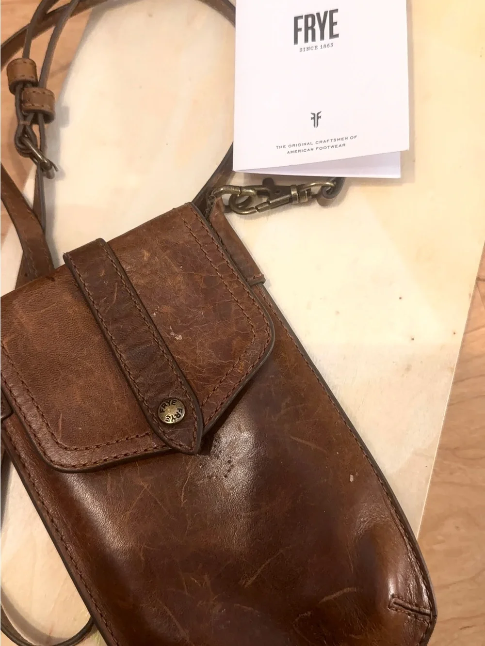 FRYE 💯 Distressed Leather phone/card case OTC “Melissa Bag.”